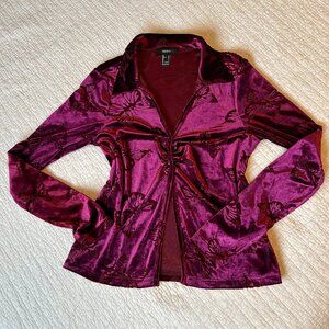Forever 21 - fuschia pink velvet burnout butterfly button up cardigan shirt top